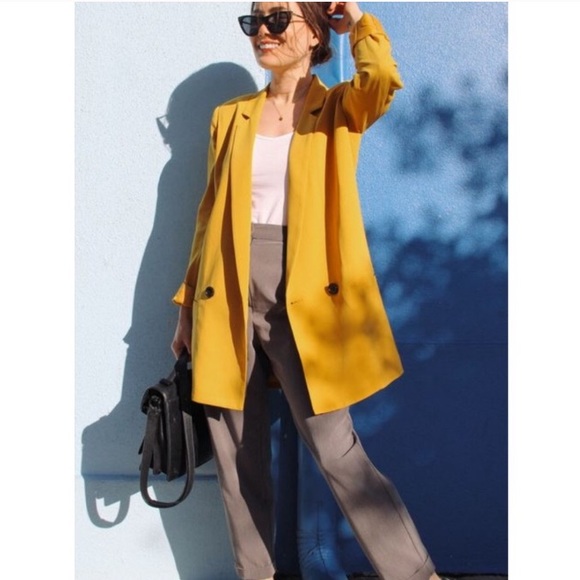 Mural Jackets & Blazers - Mural Oversized Blazer Mustard Yellow Blk Buttons
